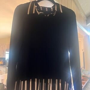 Adrianna Papell Combo Shirt and Sweater Top S Black and White Stripes Collared